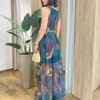 Vestido Longo Luma Tule sem Bojo com Amarração Verde Estampado - Fernanda Ramos Store