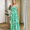 Vestido Longo Nice Alça Regulável sem Bojo Estampado de Verde - Fernanda Ramos Store