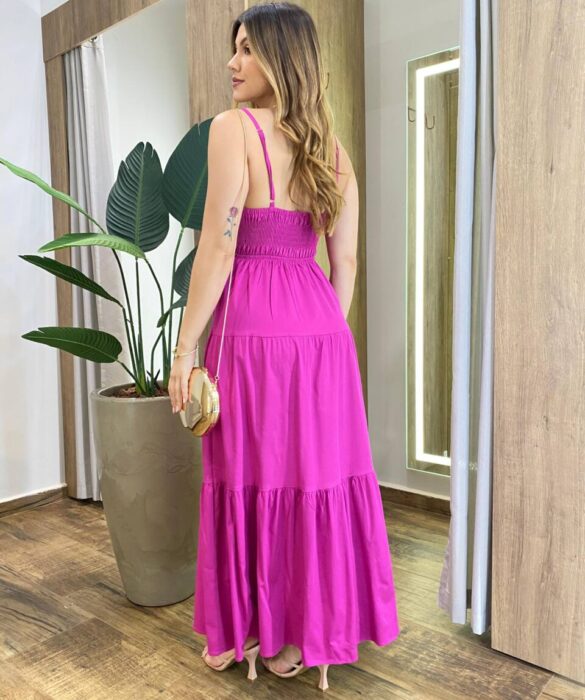 Vestido Longuete Jade sem Bojo com Lastex e Alça Regulável Fúcsia - Fernanda Ramos Store