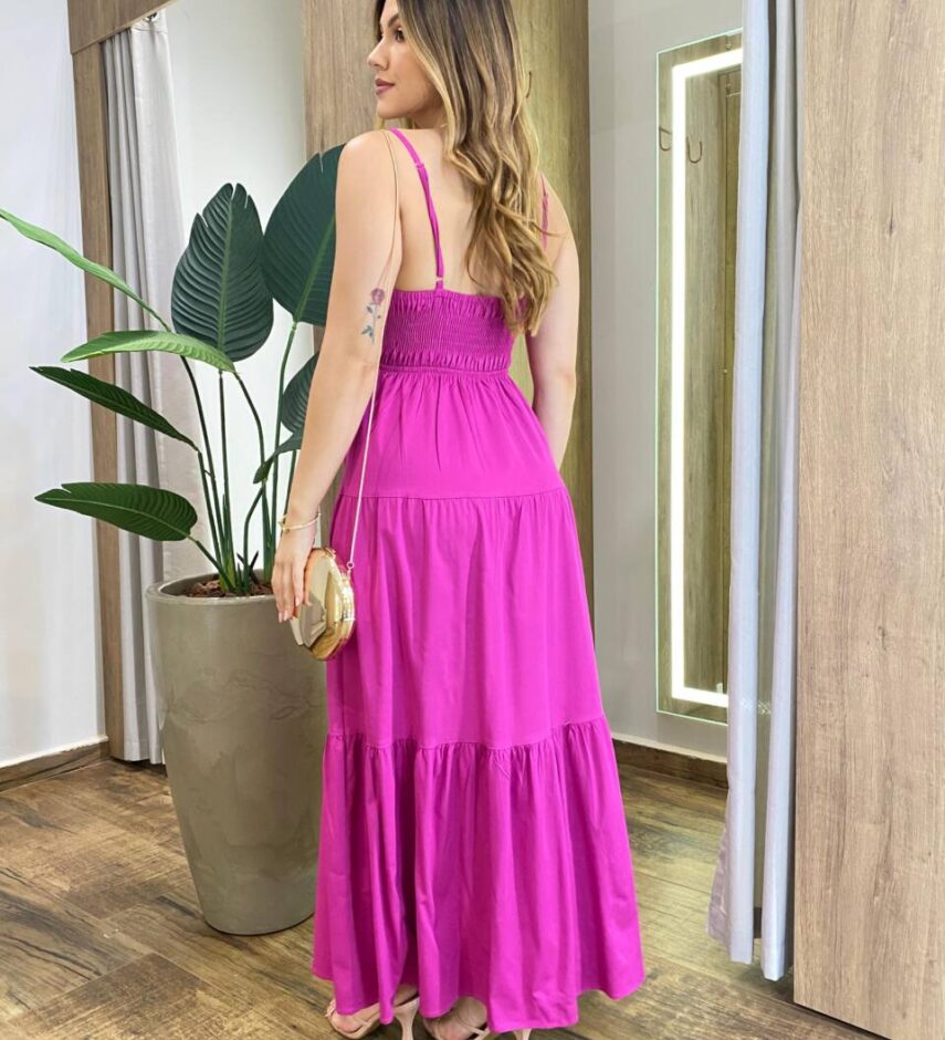 Vestido Longuete Jade sem Bojo com Lastex e Alça Regulável Fúcsia - Fernanda Ramos Store