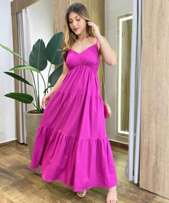 Vestido Longuete Jade sem Bojo com Lastex e Alça Regulável Fúcsia - Fernanda Ramos Store