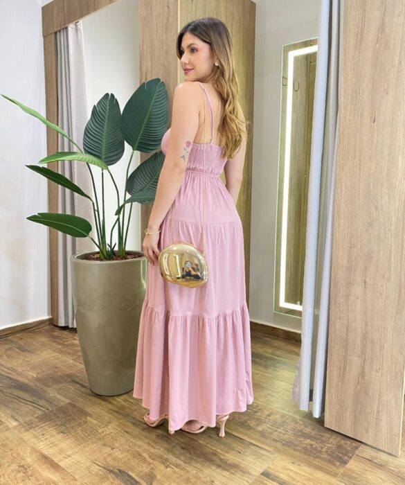 Vestido Longuete Jade sem Bojo com Lastex e Alça Regulável Rosé - Fernanda Ramos Store