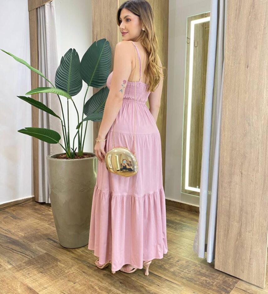 Vestido Longuete Jade sem Bojo com Lastex e Alça Regulável Rosé - Fernanda Ramos Store