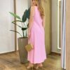 Vestido Midi Ana sem Bojo com Fenda Lateral e Bolsos Rosa - Fernanda Ramos Store