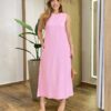 Vestido Midi Ana sem Bojo com Fenda Lateral e Bolsos Rosa - Fernanda Ramos Store