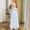 Vestido Midi Júlia Crepe com Bojo e Amarração Atrás Branco - Fernanda Ramos Store