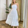 Vestido Midi Júlia Crepe com Bojo e Amarração Atrás Branco - Fernanda Ramos Store