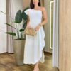 Vestido Midi Sara Nula Manga com Bojo e Fenda Lateral Branco - Fernanda Ramos Store