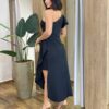 Vestido Midi Sara Nula Manga com Bojo e Fenda Lateral Preto - Fernanda Ramos Store