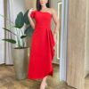 Vestido Midi Sara Nula Manga com Bojo e Fenda Lateral Vermelho - Fernanda Ramos Store