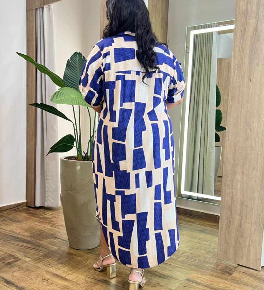 Vestido Midi sem Bojo Plus Estampado Fechamento em Botões - Fernanda Ramos Store