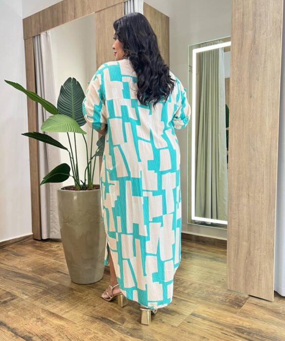 Vestido Midi sem Bojo Plus Estampado Fechamento em Botões Bege - Fernanda Ramos Store