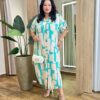 Vestido Midi sem Bojo Plus Estampado Fechamento em Botões Bege - Fernanda Ramos Store