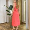 Vestido Midi Tati Viscolinho sem Bojo com Fenda Coral - Fernanda Ramos Store