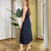 Vestido Midi Tati Viscolinho sem Bojo com Fenda Preto - Fernanda Ramos Store