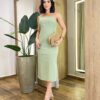 Vestido Midi Viscolinho Cléo sem Bojo com Fenda Verde Oliva - Fernanda Ramos Store