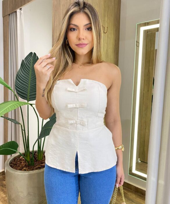 Blusa Feminina Ana Tomara que Caia com Bojo Detalhe em Laço Nude - Fernanda Ramos Store