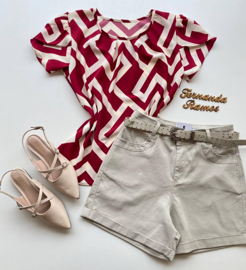 Blusa Feminina Crepe Suzan Manga Curta Estampada Vinho - Fernanda Ramos Store