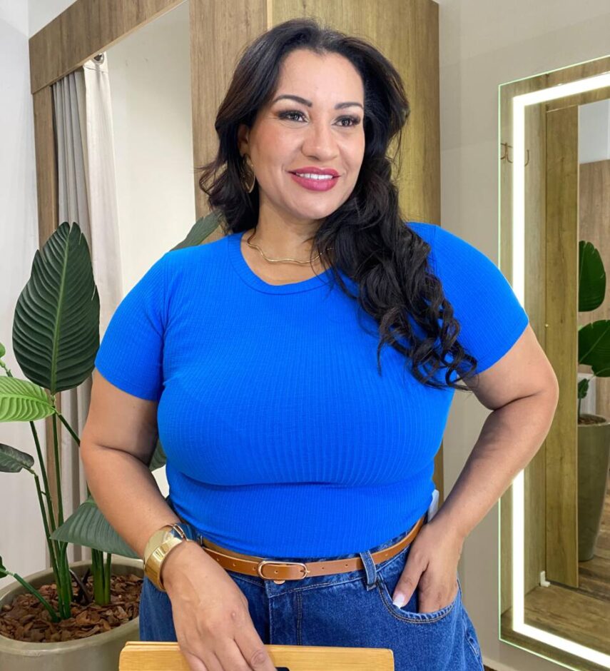 Blusa Feminina Manga Curta Canelada Lety Azul - Fernanda Ramos Store