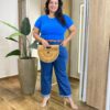 Blusa Feminina Manga Curta Canelada Lety Azul - Fernanda Ramos Store