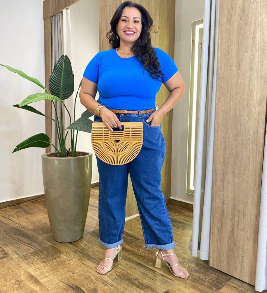 Blusa Feminina Manga Curta Canelada Lety Azul - Fernanda Ramos Store