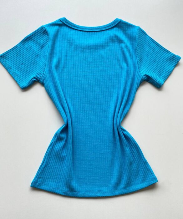 Blusa Feminina Manga Curta Colleen Canelada Azul - Fernanda Ramos Store