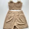 Conjunto Feminino Mabel Cropped com Bojo e Short Bordado Bege - Fernanda Ramos Store