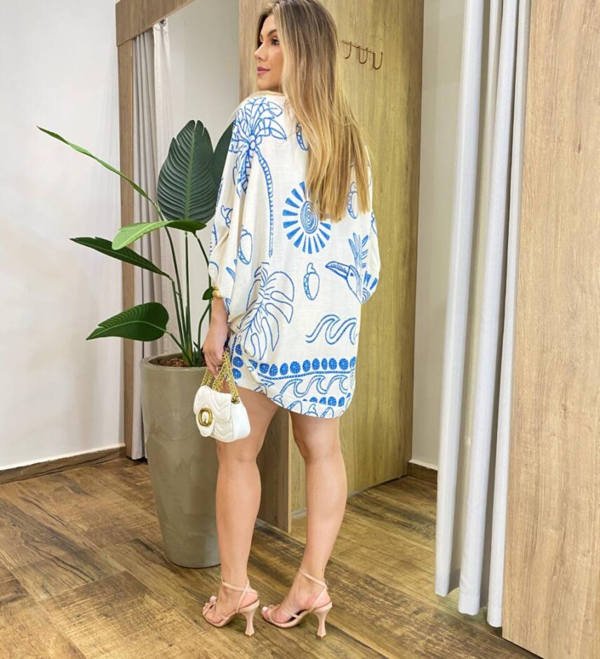 Conjunto Feminino Melissa Estampado Kimono e Short Saia com Amarração - Fernanda Ramos Store