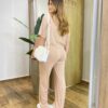 Conjunto Feminino Moletinho Cris Cropped e Calça com Bolso Bege - Fernanda Ramos Store