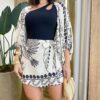 Conjunto Feminino Melissa Kimono e Short Saia com Amarração Estampado - Fernanda Ramos Store