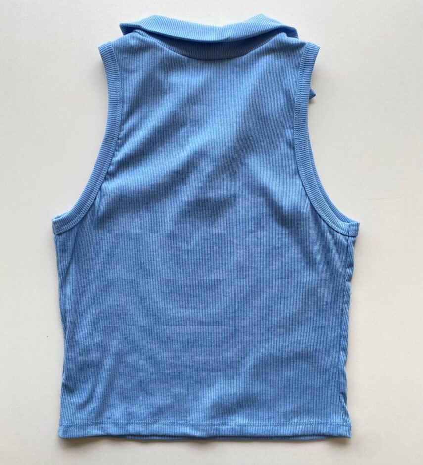 Cropped Feminino Bely sem Bojo Canelado com Gola Azul - Fernanda Ramos Store