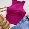 Cropped Feminino Eduarda com Bojo Canelado Fucsia - Fernanda Ramos Store