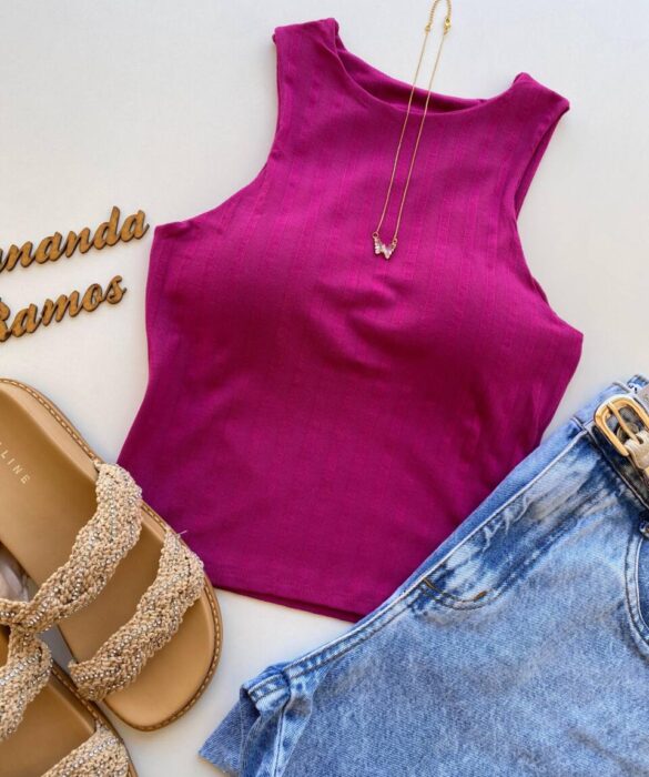 Cropped Feminino Eduarda com Bojo Canelado Fucsia - Fernanda Ramos Store