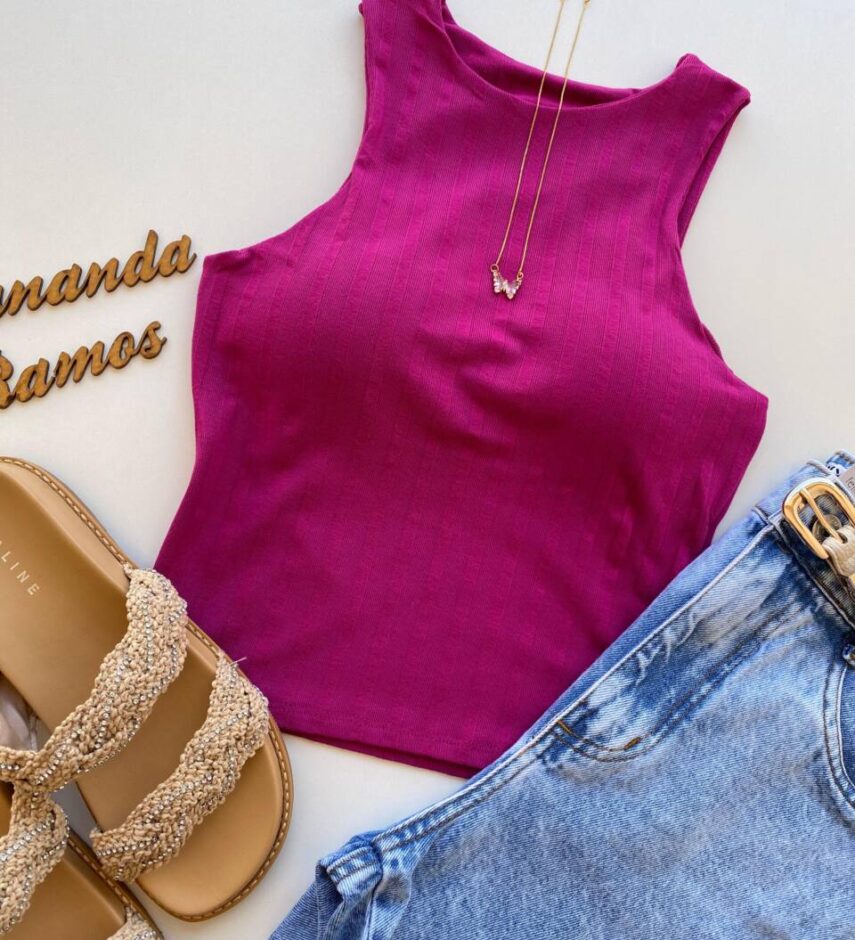 Cropped Feminino Eduarda com Bojo Canelado Fucsia - Fernanda Ramos Store