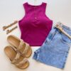 Cropped Feminino Eduarda com Bojo Canelado Fucsia - Fernanda Ramos Store