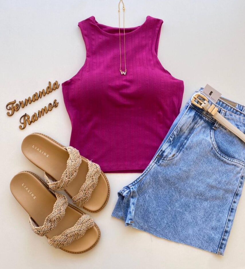 Cropped Feminino Eduarda com Bojo Canelado Fucsia - Fernanda Ramos Store