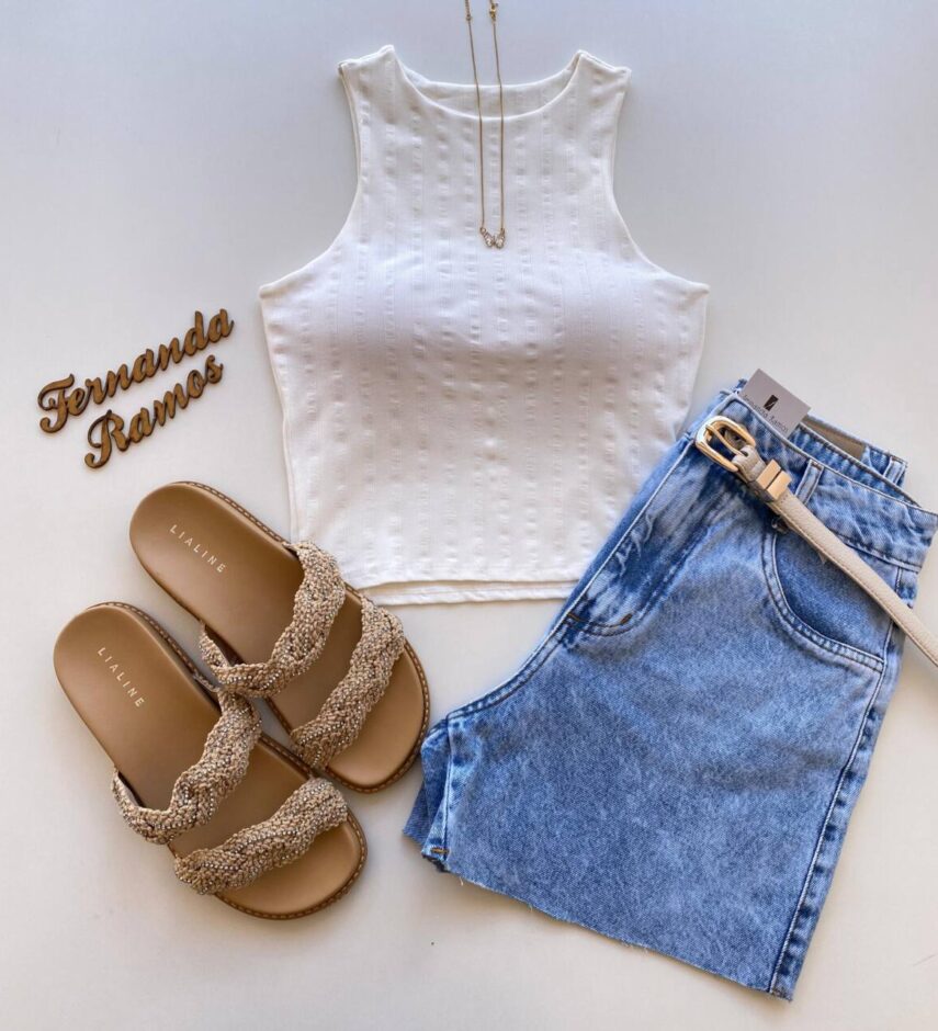 Cropped Feminino Eduarda com Bojo Canelado Off White - Fernanda Ramos Store