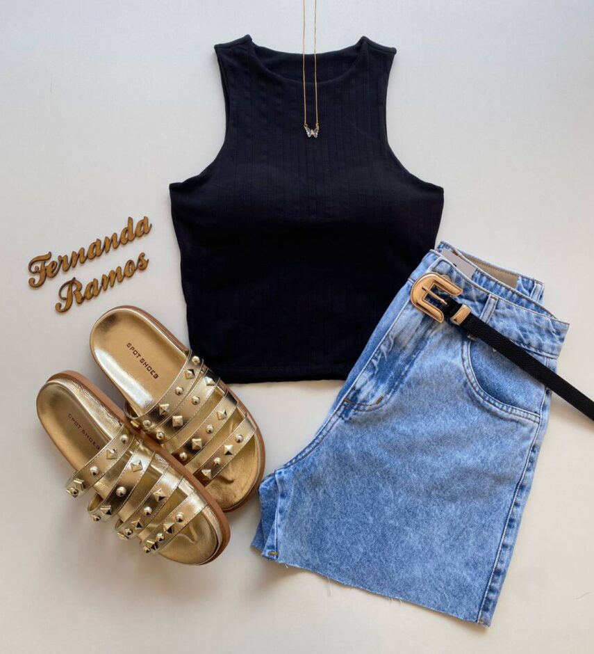 Cropped Feminino Eduarda com Bojo Canelado Preto - Fernanda Ramos Store