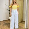 Cropped Feminino Lolla com Bojo Detalhe na Manga e Lastex Amarelo - Fernanda Ramos Store