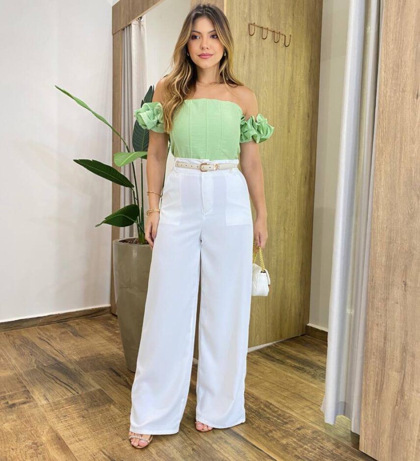 Cropped Feminino Lolla com Bojo Detalhe na Manga e Lastex Verde - Fernanda Ramos Store