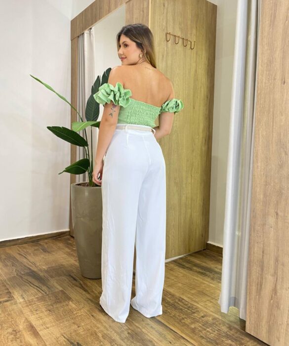 Cropped Feminino Lolla com Bojo Detalhe na Manga e Lastex Verde - Fernanda Ramos Store