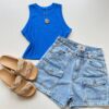 Cropped Feminino Taty sem Bojo Canelado Azul - Fernanda Ramos Store