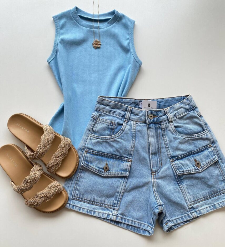 Regata Feminina Canelada Lily Azul - Fernanda Ramos Store