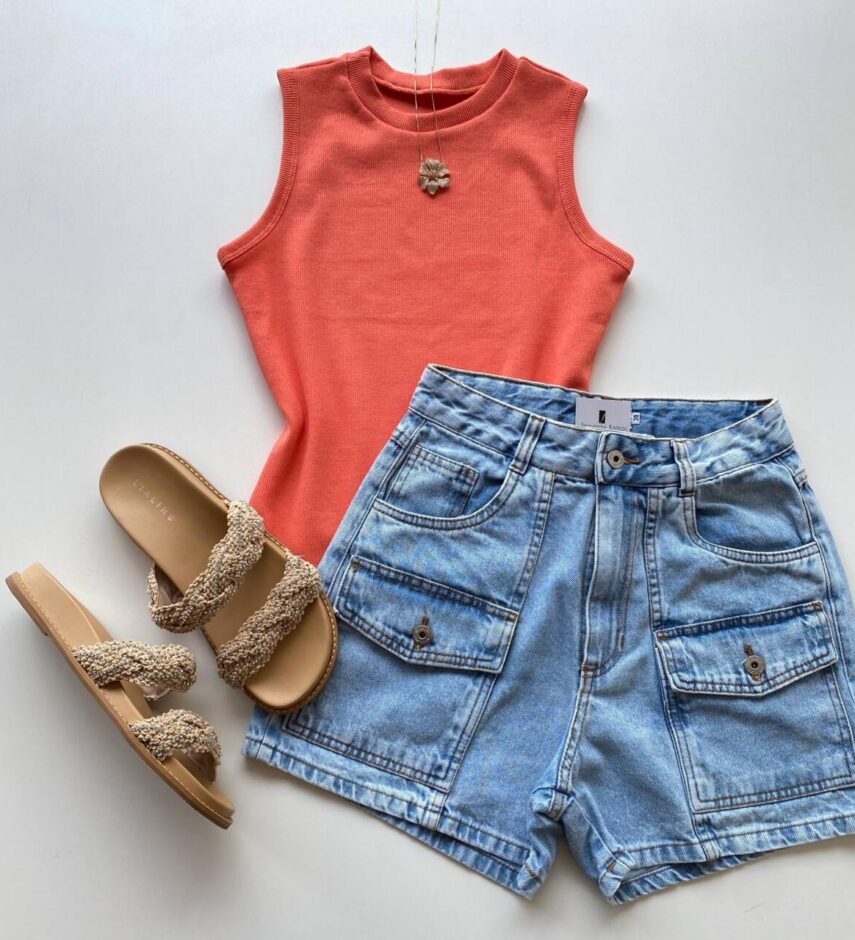 Regata Feminina Canelada Lily Coral - Fernanda Ramos Store