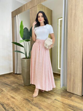 Saia Longa Feminina Bianca com Bolsos Estampada Rose - Fernanda Ramos Store