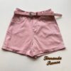 Short Feminino Bruna Sarja com Bolsos e Cinto Rosa - Fernanda Ramos Store