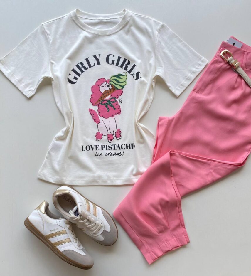 T-shirt Feminina Manga Curta Dora Off White Girly Girls - Fernanda Ramos Store