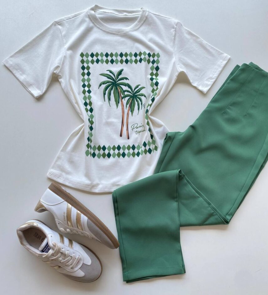 T-shirt Feminina Manga Curta Dora Off White Paraíso Tropical - Fernanda Ramos Store