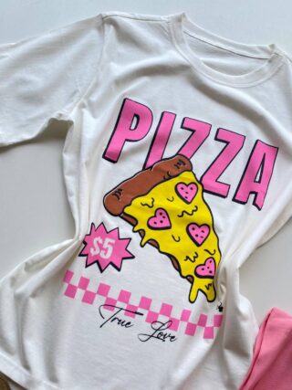 T-shirt Feminina Manga Curta Dora Off White Pizza - Fernanda Ramos Store