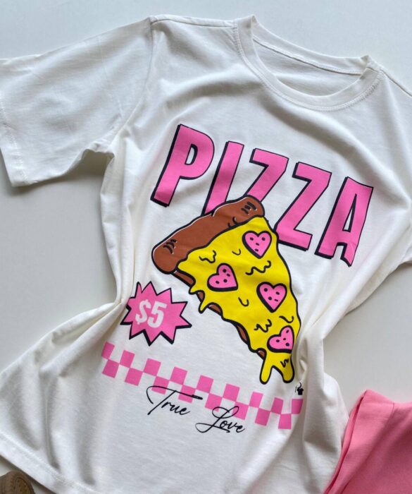 T-shirt Feminina Manga Curta Dora Off White Pizza - Fernanda Ramos Store